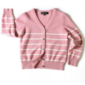 Pure Cashmere Children Sweater Pink Striped Children Winter Cardigan
